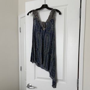 Vintage free people asymmetric paisley tank with chiffon accents
